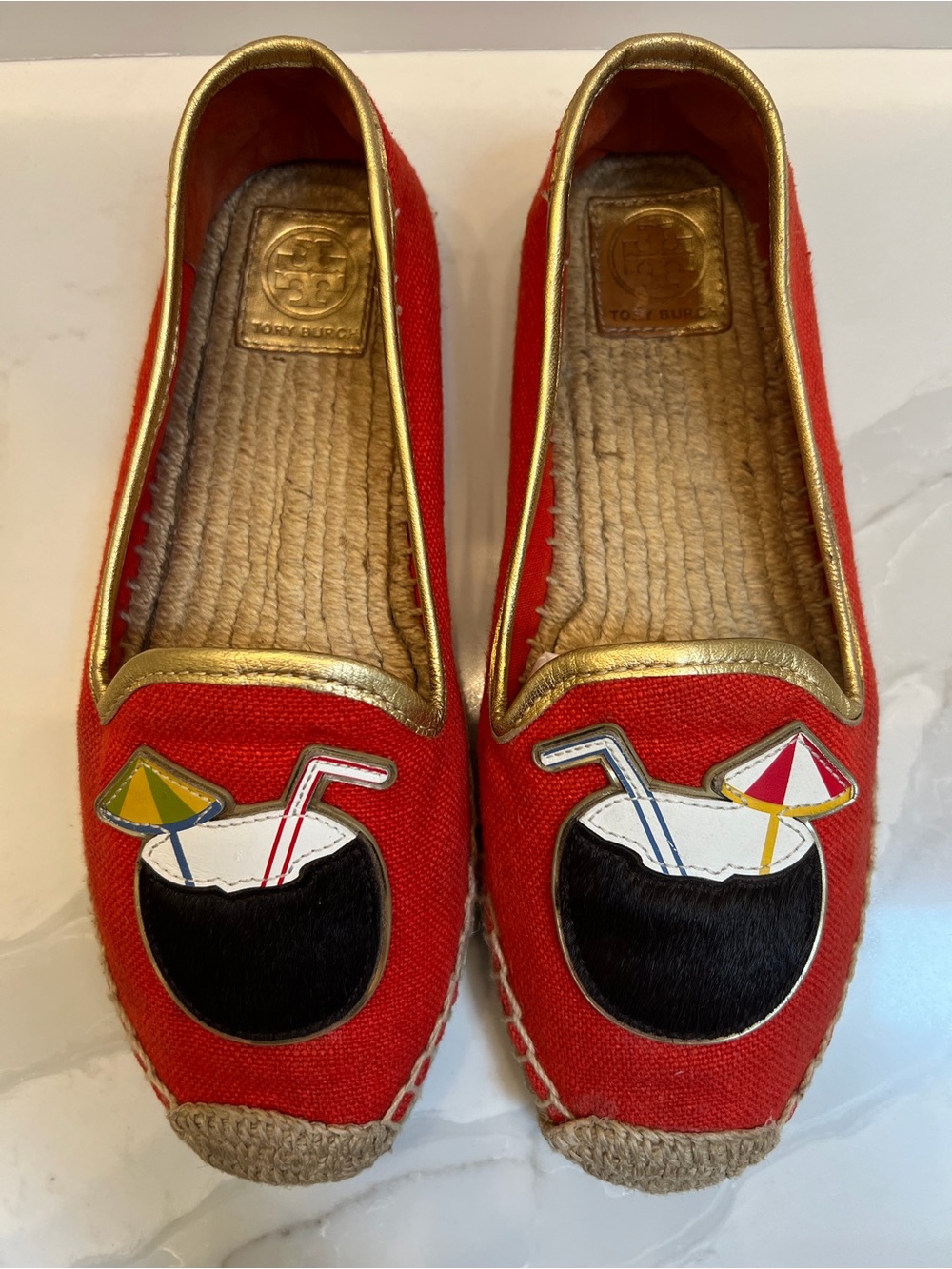 Tory Burch Coco Applique Espadrille Calf Hair Flats 8.5 EUC - Picture 2 of 9
